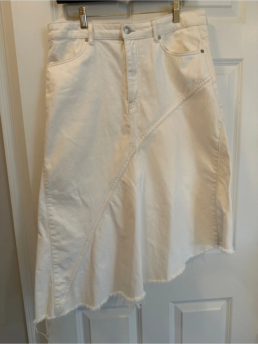 Mango White Asymmetrical Denim Skirt